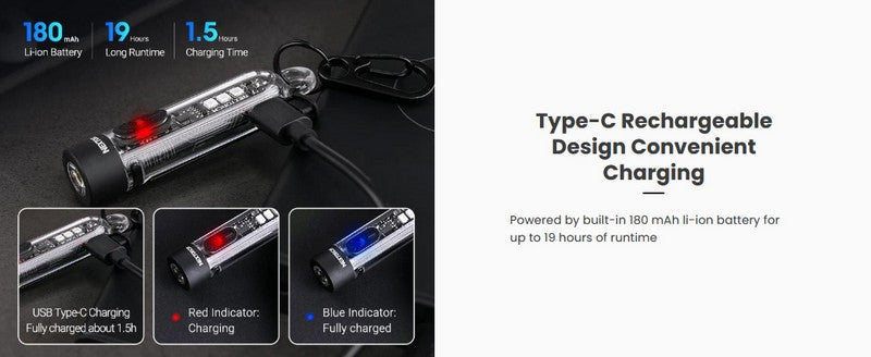 Lampe Nextorch K40 - 300 Lumens / UV / flash rouge et bleu, rechargeable, pour porte-clés  NYCTALOPE  