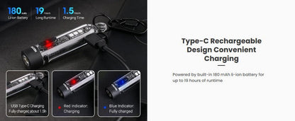 Lampe Nextorch K40 - 300 Lumens / UV / flash rouge et bleu, rechargeable, pour porte-clés  NYCTALOPE  