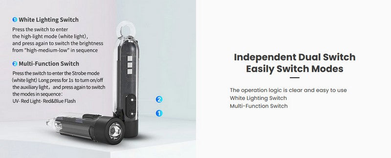 Lampe Nextorch K40 - 300 Lumens / UV / flash rouge et bleu, rechargeable, pour porte-clés  NYCTALOPE  