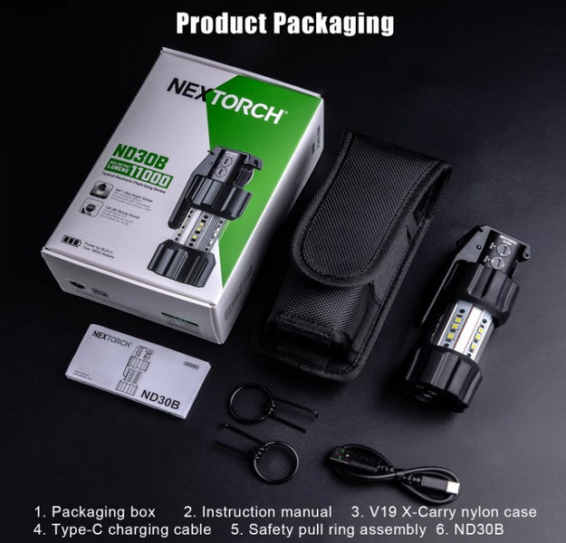 Nextorch ND30B - dispositif de distraction tactique civil rechargeable - 11000Lumens 130 dB - NYCTALOPE