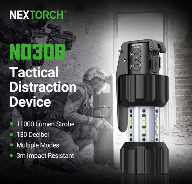 Nextorch ND30B - dispositif de distraction tactique civil rechargeable - 11000Lumens 130 dB - NYCTALOPE