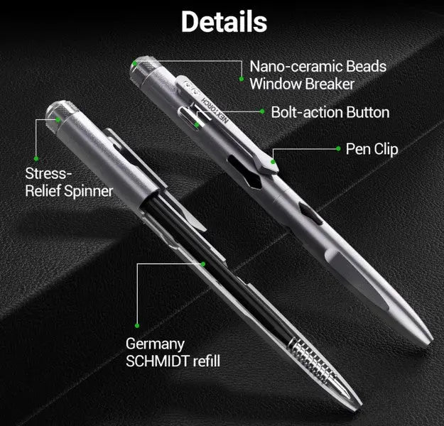 Nextorch NP11 Ti - Stylo tactique de sécurité avec brise vitre - Titane - NYCTALOPE