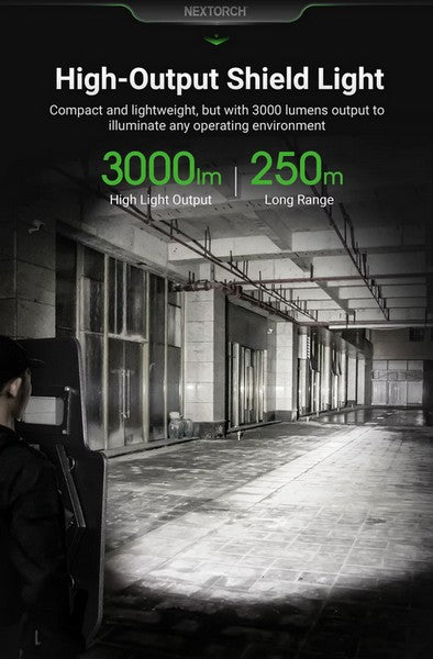 Lampe Tactique Nextorch P21 - 3000 Lumens - phare focalisable pour bouclier balistique  NYCTALOPE  