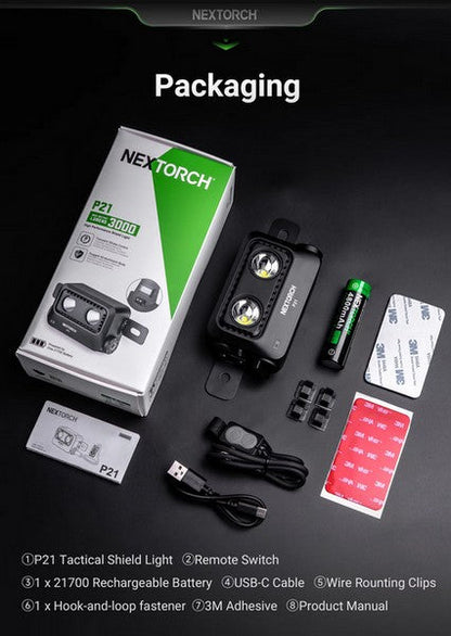 Lampe Tactique Nextorch P21 - 3000 Lumens - phare focalisable pour bouclier balistique  NYCTALOPE  