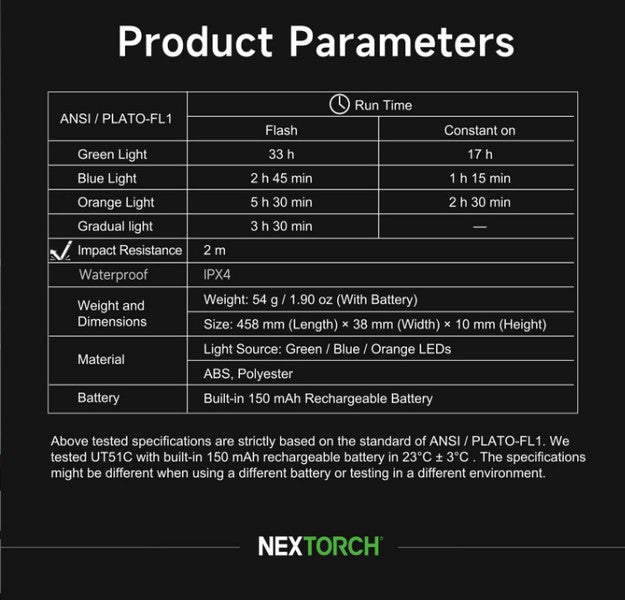 Nextorch UT51C - Bracelet d'avertissement orange vert bleu clignotant - rechargeable USB-C - NYCTALOPE