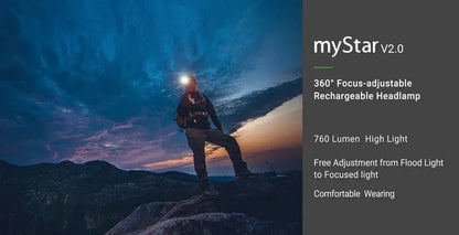 Nextorch myStar V2.0 - 760 Lumens - lampe frontale rechargeable Focusable  NYCTALOPE  