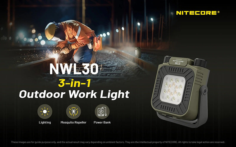 Lampe de Travail Nitecore NWL30 3000 Lumens - 3 en 1 - Anti-moustique - Powerbank - Orientable 360°  - Rechargeable USB-C