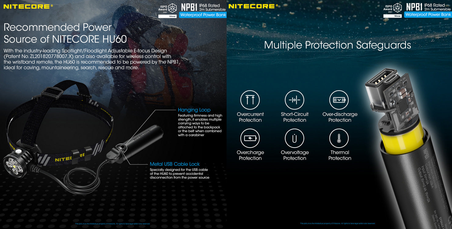 Power Bank Nitecore NPB1 - 5000mAh batterie externe frontale HU60 Nitecore