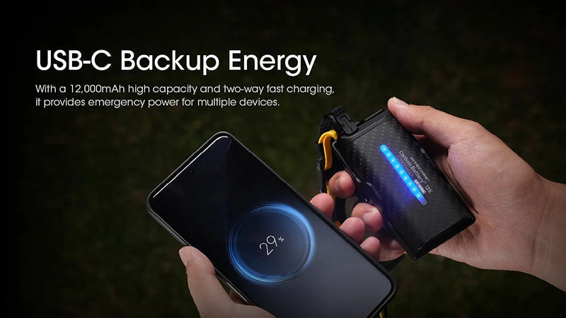 Nitecore 12K 12000mAh Kit Batterie Externe Carbone - Compatible NU45 / NU53 / HC65UHE  NYCTALOPE  