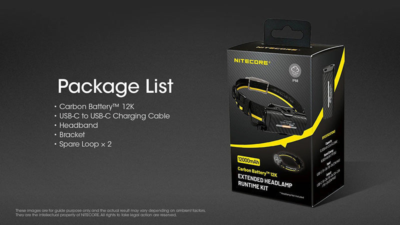 Nitecore 12K 12000mAh Kit Batterie Externe Carbone - Compatible NU45 / NU53 / HC65UHE  NYCTALOPE  