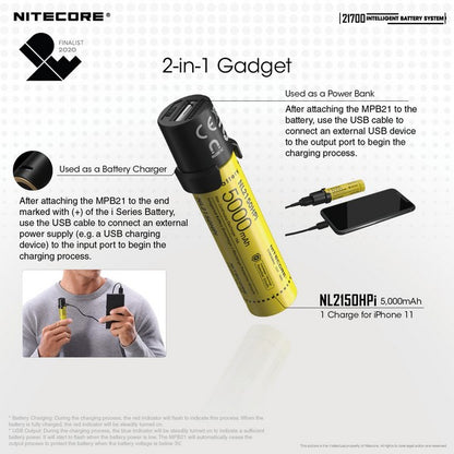 Système Intelligent Nitecore 21700SET – 5000mAh Power Bank + Lanterne - NYCTALOPE