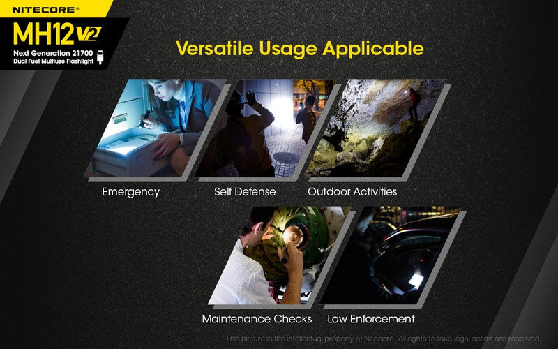 Lampe Torche Nitecore MH12 V2 – 1200 Lumens  NYCTALOPE  