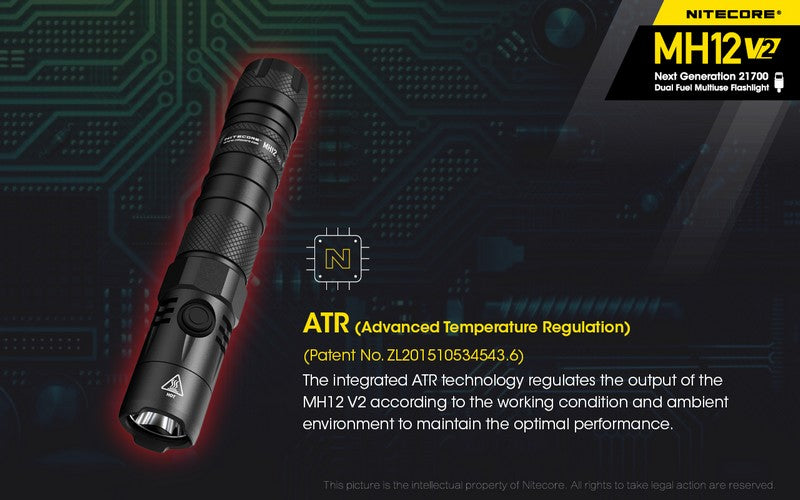 Lampe Torche Nitecore MH12 V2 – 1200 Lumens  NYCTALOPE  