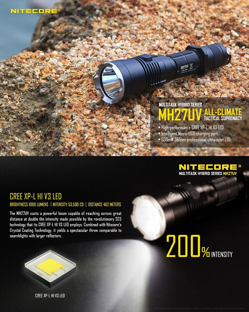 Lampe Torche Nitecore MH27UV – 1000 Lumens  NYCTALOPE  