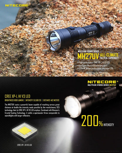Lampe Torche Nitecore MH27UV – 1000 Lumens  NYCTALOPE  