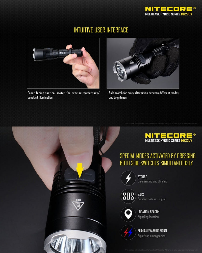 Lampe Torche Nitecore MH27UV – 1000 Lumens  NYCTALOPE  