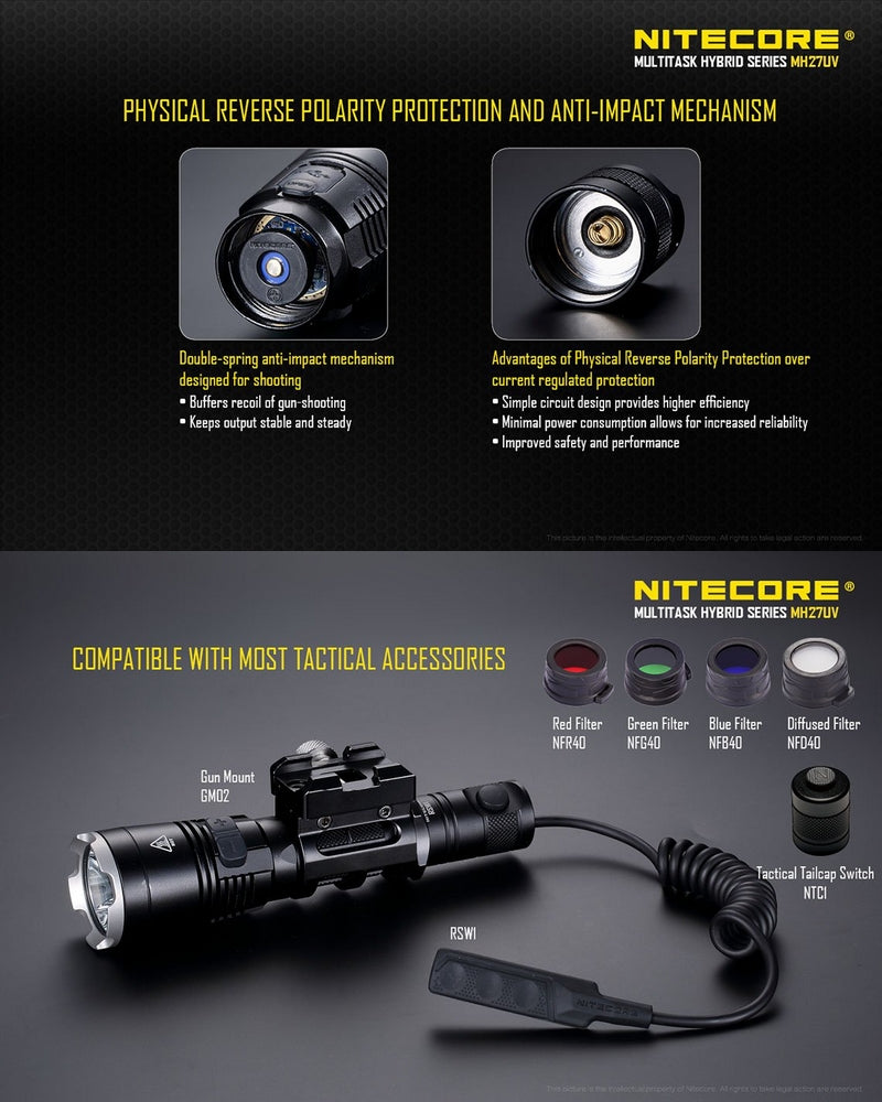 Lampe Torche Nitecore MH27UV – 1000 Lumens  NYCTALOPE  