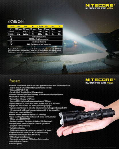 Lampe Torche Nitecore MH27UV – 1000 Lumens  NYCTALOPE  