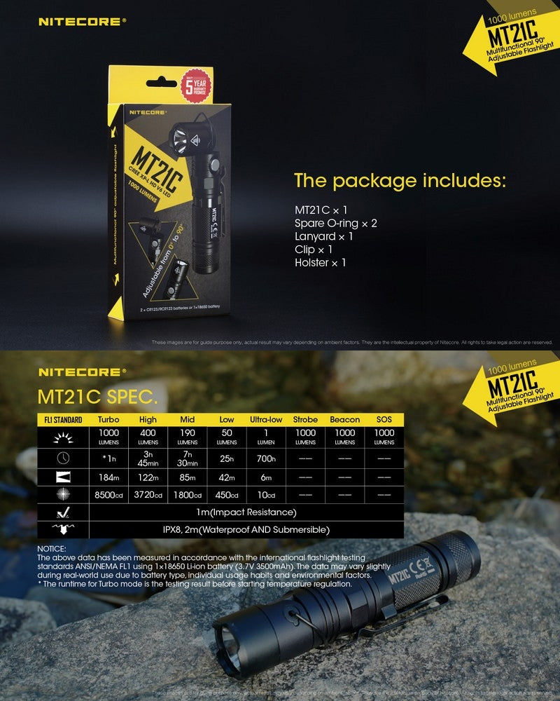 Lampe Torche Nitecore MT21C – 1000 Lumens - NYCTALOPE