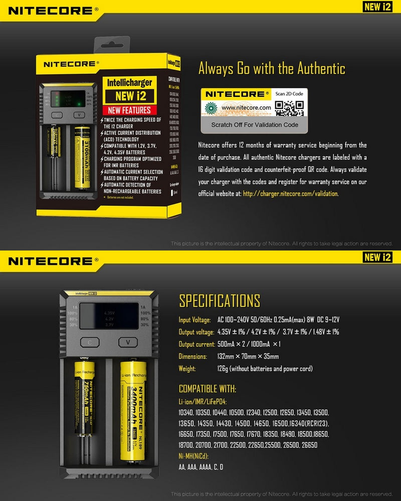 Chargeur Intellicharger Nitecore NEW I2 Nitecore