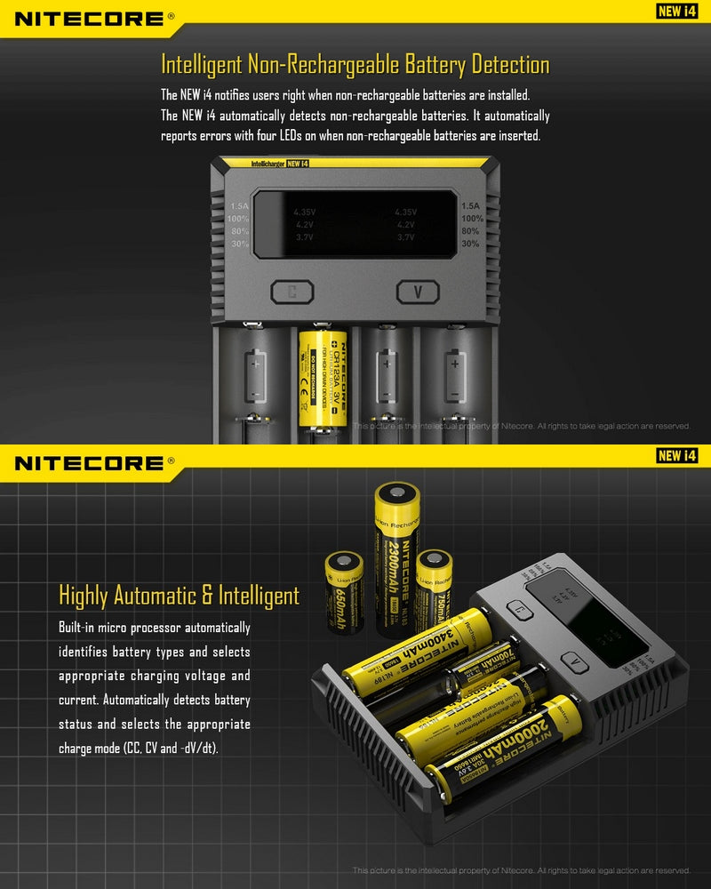 Chargeur Nitecore NEW i4 pour batterie Li-ion, IMR, LiFePO4, Ni-MH et Ni-Cd Nitecore