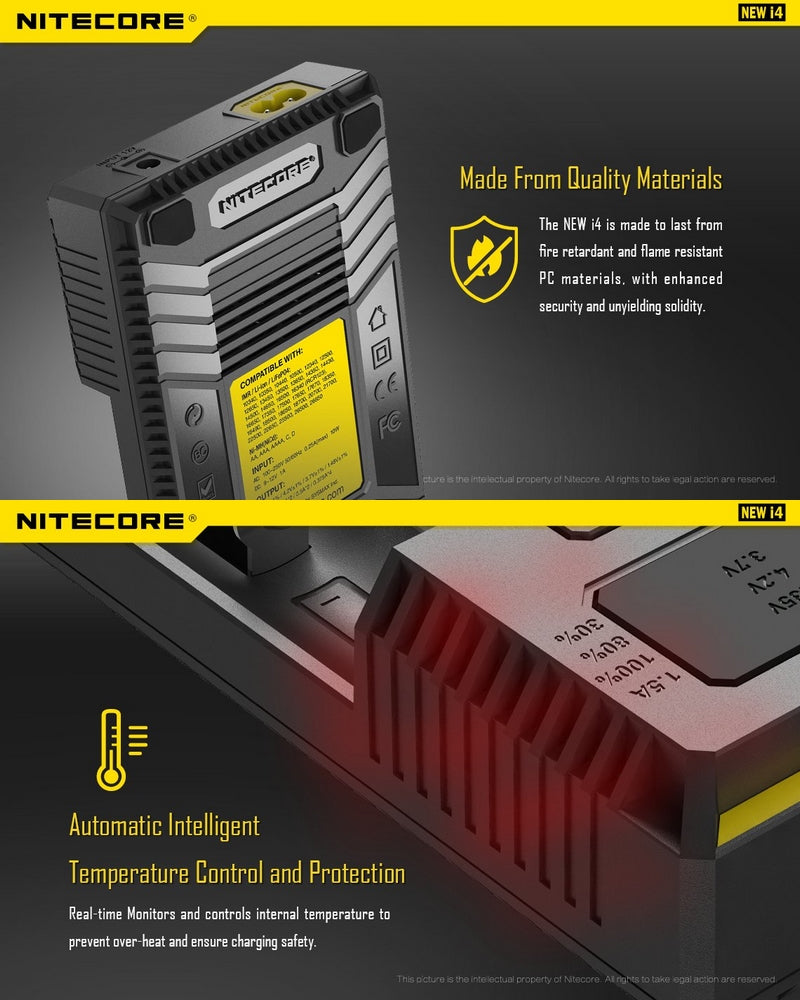 Chargeur Nitecore NEW i4 pour batterie Li-ion, IMR, LiFePO4, Ni-MH et Ni-Cd Nitecore