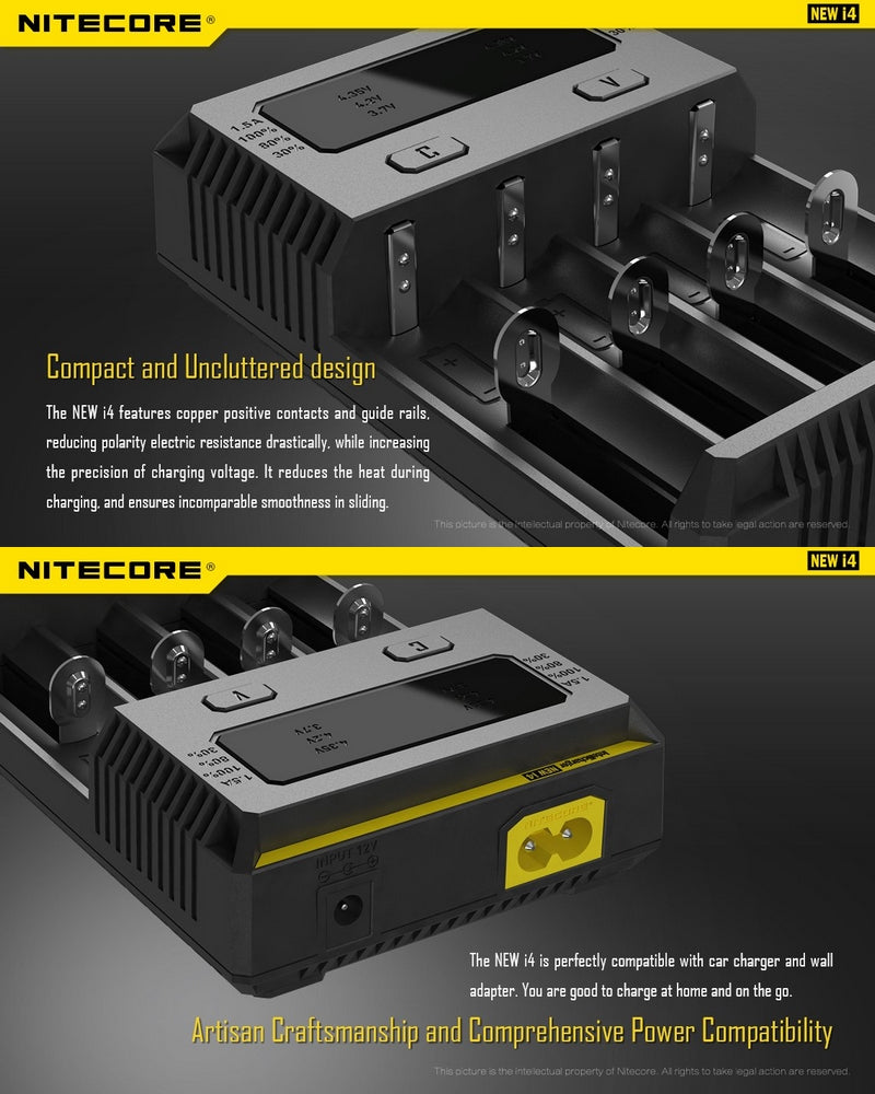 Chargeur Nitecore NEW i4 pour batterie Li-ion, IMR, LiFePO4, Ni-MH et Ni-Cd  NYCTALOPE  