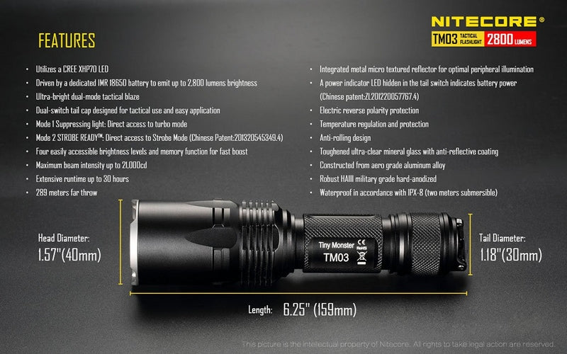 Lampe Torche Nitecore TM03 – 2800 Lumens Nitecore