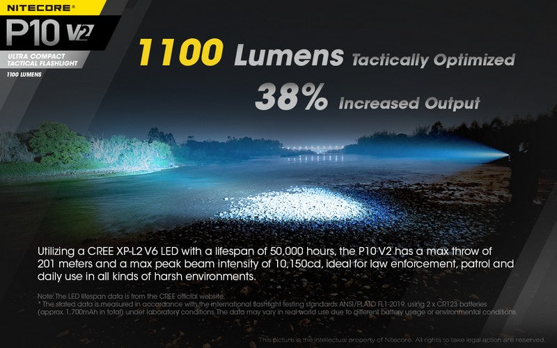 Lampe Torche Nitecore P10V2 - 1100Lumens NYCTALOPE