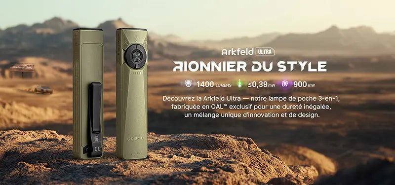 Olight Arkfeld Ultra - 1400 Lumens laser vert et lumière UV - NYCTALOPE