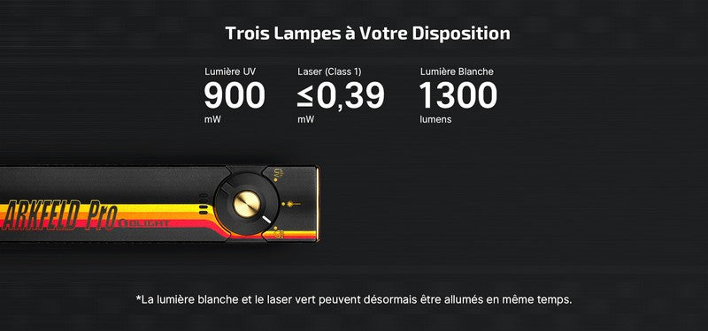 Lampe Torche Olight Arkflex Pro - 1300 Lumens laser vert et lumière UV