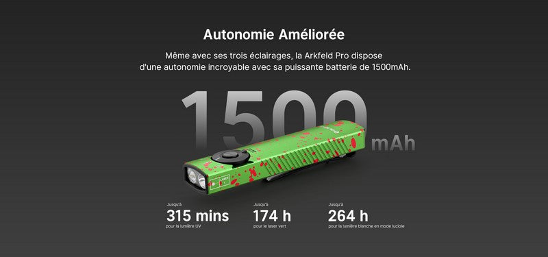 Lampe Torche Olight Arkfeld Pro - 1300 Lumens laser vert et lumière UV  NYCTALOPE  