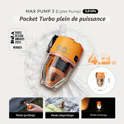 Olight FLEXTAIL MAX PUMP 3 - mini pompe à air portable 3-en-1 avec lanterne 300 lm rechargeable USB-C