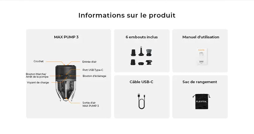 Olight FLEXTAIL MAX PUMP 3 - mini pompe à air portable 3-en-1 avec lanterne 300 lm rechargeable USB-C