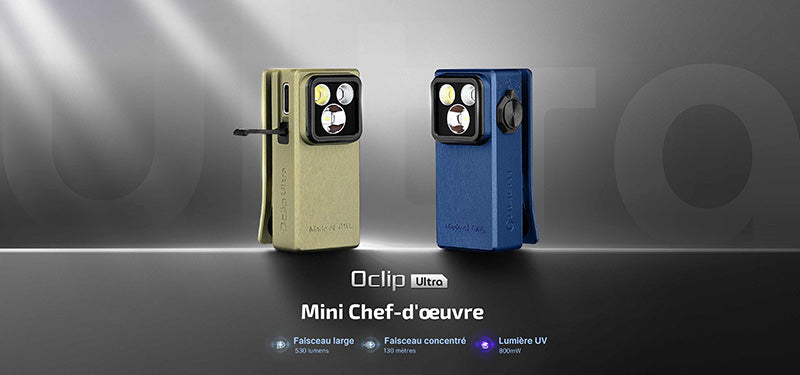 Olight Oclip Ultra - 530 Lumens - Mini lampe à clip avec faisceau large, concentré et UV Olight