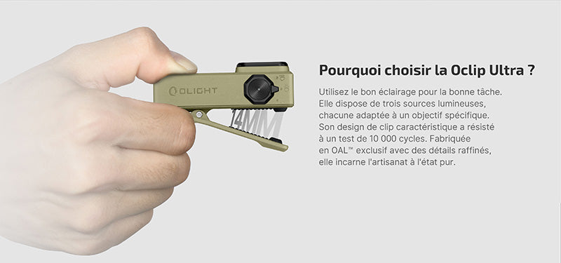 Olight Oclip Ultra - 530 Lumens - Mini lampe à clip avec faisceau large, concentré et UV  NYCTALOPE  