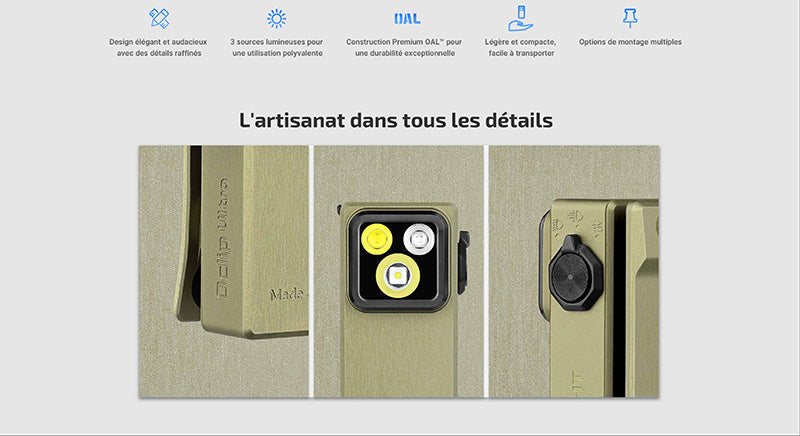 Olight Oclip Ultra - 530 Lumens - Mini lampe à clip avec faisceau large, concentré et UV  NYCTALOPE  