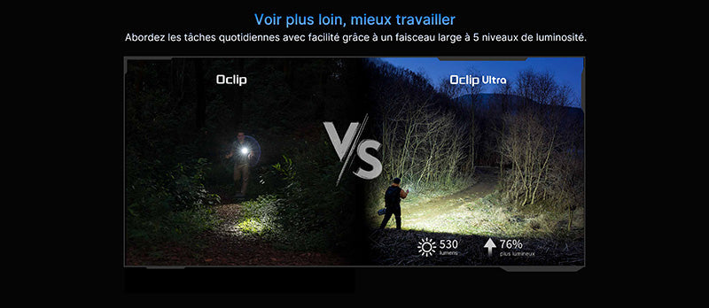 Olight Oclip Ultra - 530 Lumens - Mini lampe à clip avec faisceau large, concentré et UV Olight