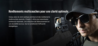 Olight Osight C - Optique à point rouge grande fenêtre - Point 3 MOA + Cercle 32 MOA - Batterie Chargement Latéral  NYCTALOPE  