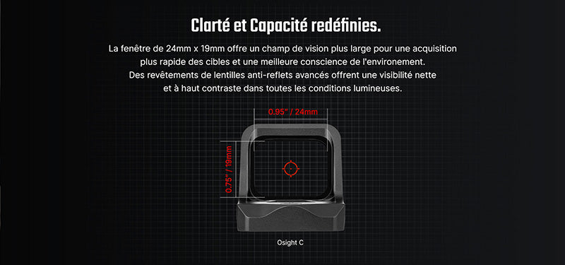 Olight Osight C - Optique à point rouge grande fenêtre - Point 3 MOA + Cercle 32 MOA - Batterie Chargement Latéral  NYCTALOPE  