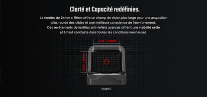 Olight Osight C - Optique à point rouge grande fenêtre - Point 3 MOA + Cercle 32 MOA - Batterie Chargement Latéral  NYCTALOPE  