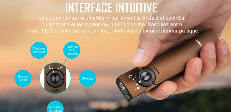 Lampe Torche Olight Arkfeld - 1000 Lumens avec pointer laser vert  NYCTALOPE  