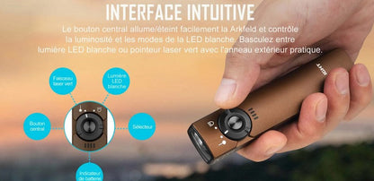 Lampe Torche Olight Arkfeld - 1000 Lumens avec pointer laser vert  NYCTALOPE  