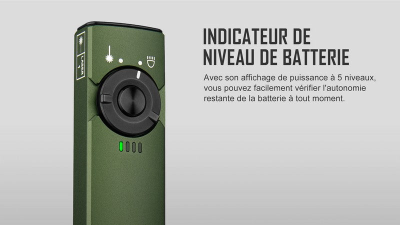 Lampe Torche Olight Arkfeld - 1000 Lumens avec pointer laser vert  NYCTALOPE  