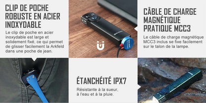 Lampe Torche Olight Arkfeld - 1000 Lumens avec pointer laser vert  NYCTALOPE  