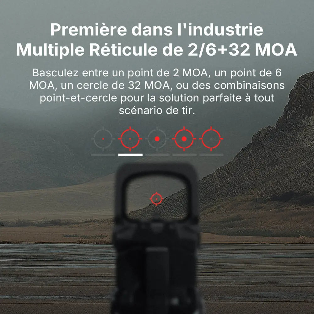 Osight XR - Optique Point Rouge avec Empreinte RMR - Multi-Réticules Point de 2/6 MOA & Cercle de 32 MOA  NYCTALOPE  