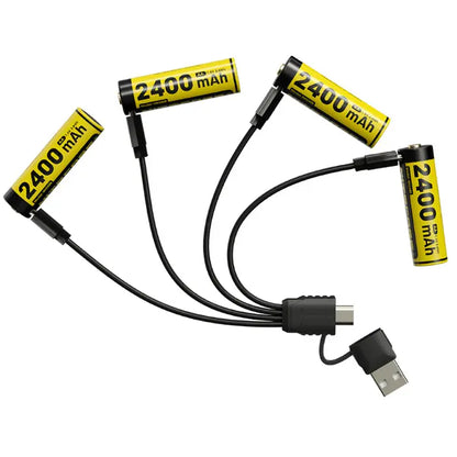 Pack de 4 batteries AA Nitecore NH2400 - 2400mAh 1.5V rechargeable en USB-C - NYCTALOPE