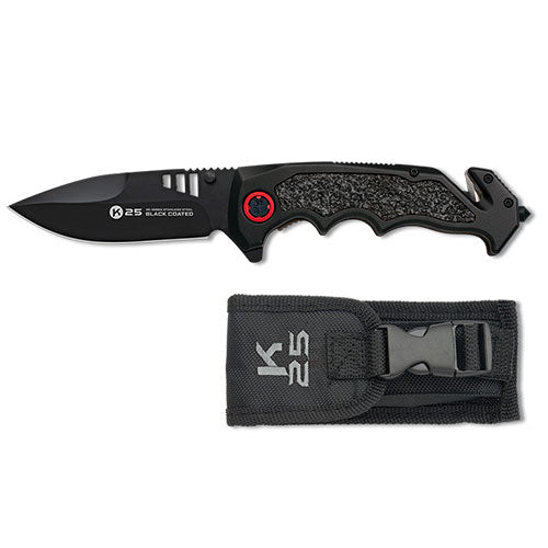 Couteau pliant tactique de poche K25 18865 - Noir - Lame 9,60 cm - NYCTALOPE