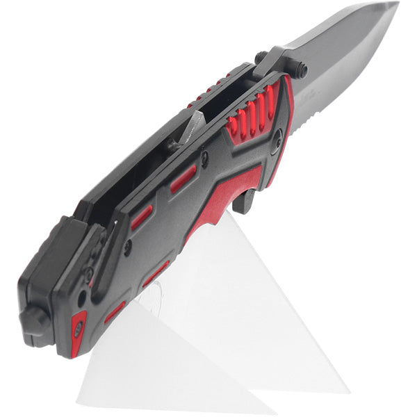 Couteau pliant tactique K25 19653 - Rouge/Noir - Lame 9,40 cm