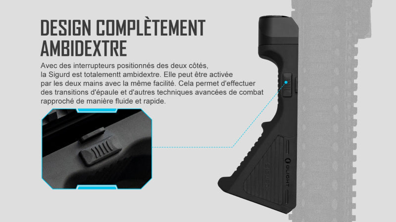 Poignée Angulaire Tactique avec Lampe Olight Sigurd – 1450 Lumens  NYCTALOPE  